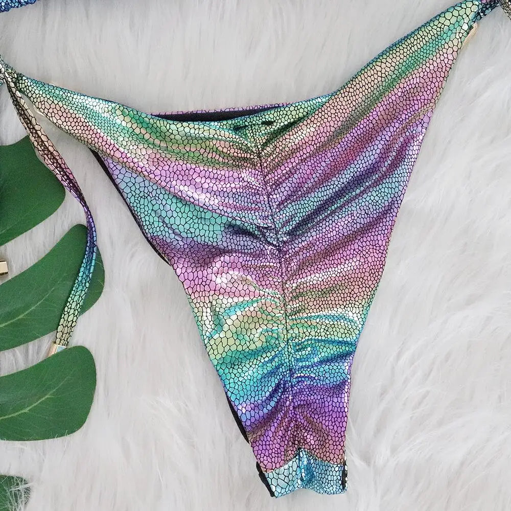 DEKA Micro Swimwear Gradient Snake Skin Bikini Set Diamond Bikini Female Triangle Swimsuit Women Two-pieces Bathing Suit