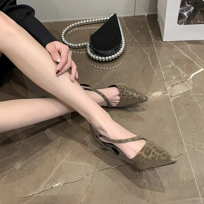 Summer High Heel Women Mules Sandals Fashion Pointed Toe Leopard Shoes Design Style Banquet Party