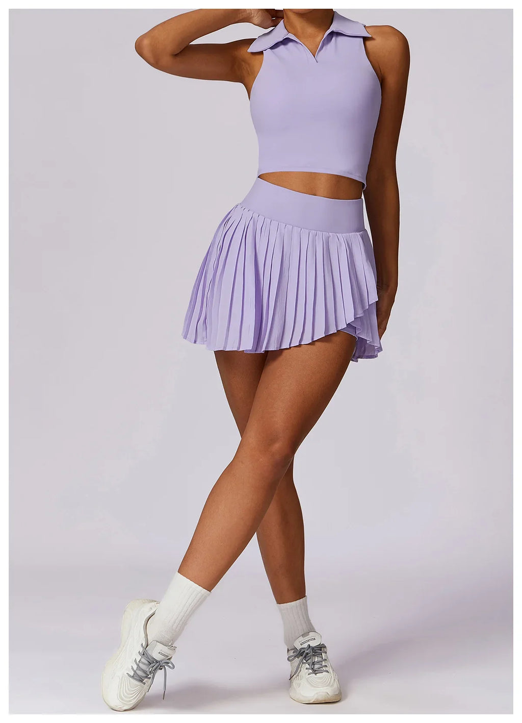 Outdoor Breathable Golf Wear Tennis Sport Sets Women Turn Down Collar Sleeveless Top Short 2 in 1 Skirt Running Fitness Set