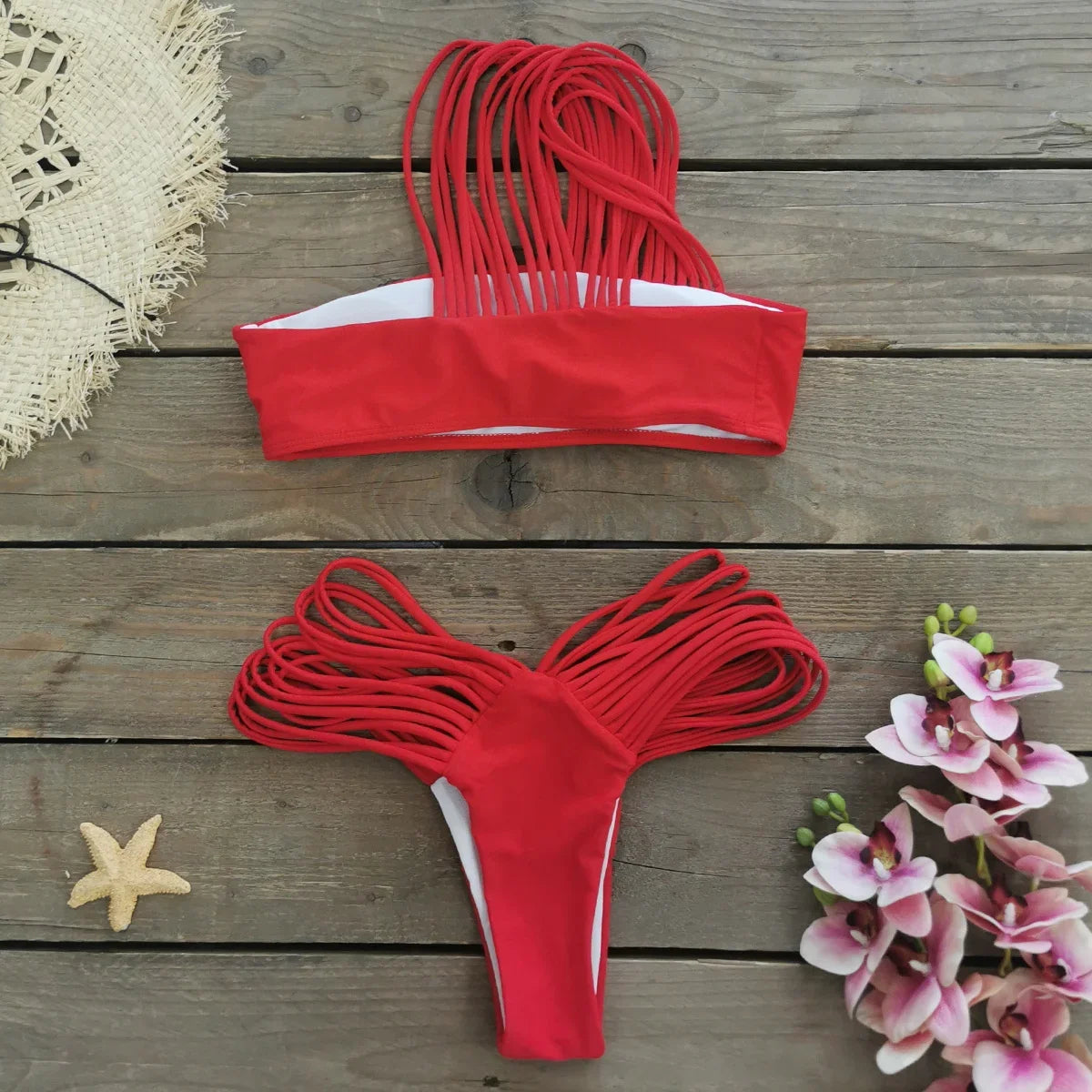 New Bandage Stripes Brazilian Bikini Swimwear Women's Swimsuit Two Piece Set Female Sexy Lace up Mujer Beachwear Summer