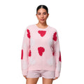 Women Spring Knitted Sweater Long Sleeve Round Neck Pearl Heart Print Knitwear Loose Pullover Tops
