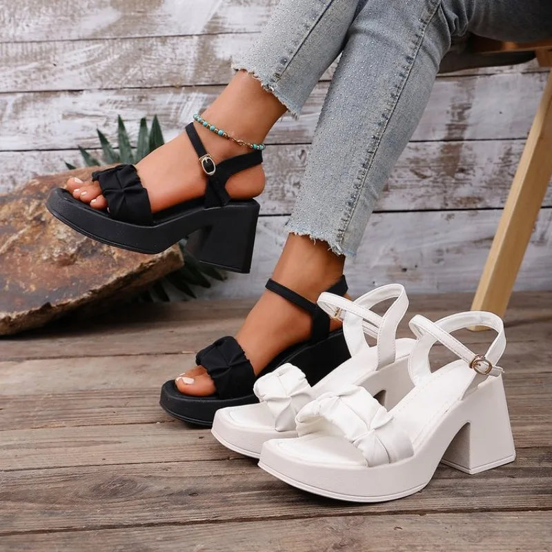 2026Sandals Comfort Shoes for Women Buckle Strap Suit Female Beige High Heels Square Toe Large Size New Fashion Black High-heel