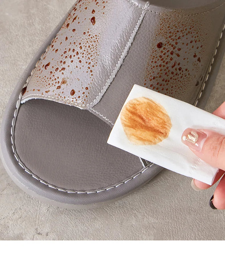 Big Size EU48 Indoor Slippers For Women Men Spring Summer House Shoes Soft Leather Anti-slip Open Toe Couples Home Floor Slides