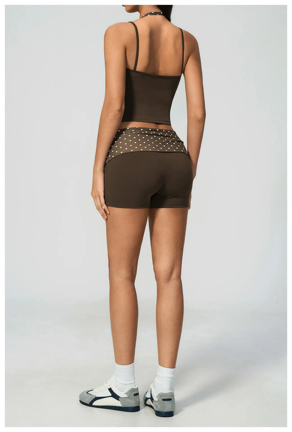 Quick Drying Polka Dot Patchwork Yoga Sets Women Hanging Neck Slim Shockproof Sports Tank Top Gym High Waist Shorts Fitnss Suit