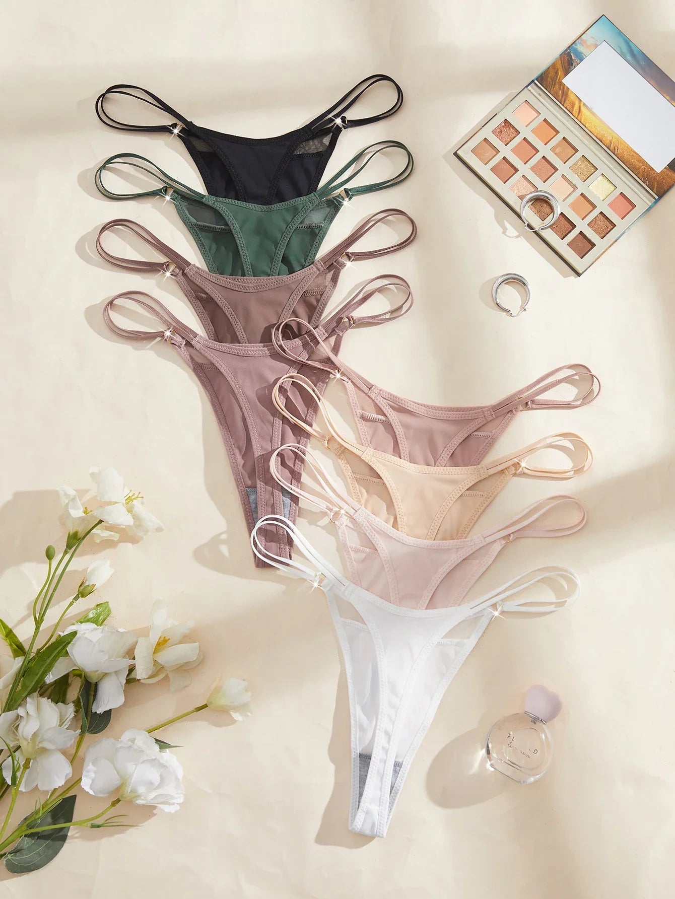 8PCS Women's Panties Solid Mesh Low Rise Underwear Thin Female Thong Sexy Lingerie