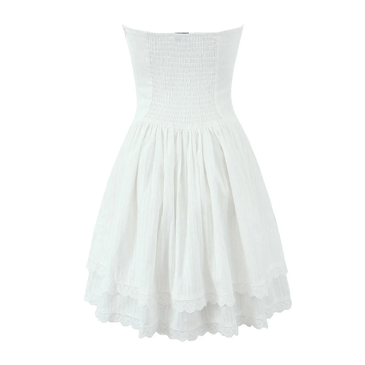White Lace Dress Women Strapless Sleeveless Short Summer Dress Corset Cotton Mini Beach Casual Vestidos Party Dress 2025
