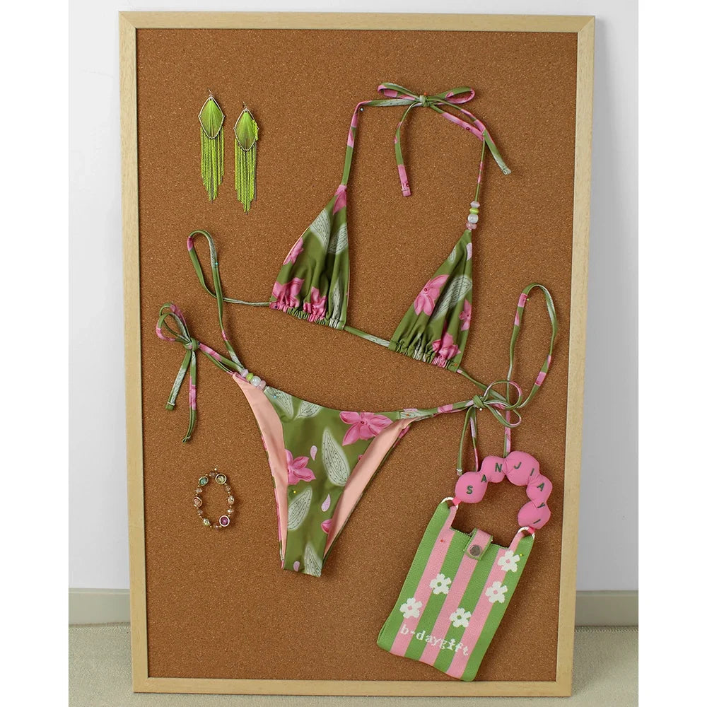 Micro Bikinis 2025 Push Up Swimsuit For Women Sexy Swimwear Brazilian Bikini Set Floral Print Biquini Swimsuit Summer Beachwear
