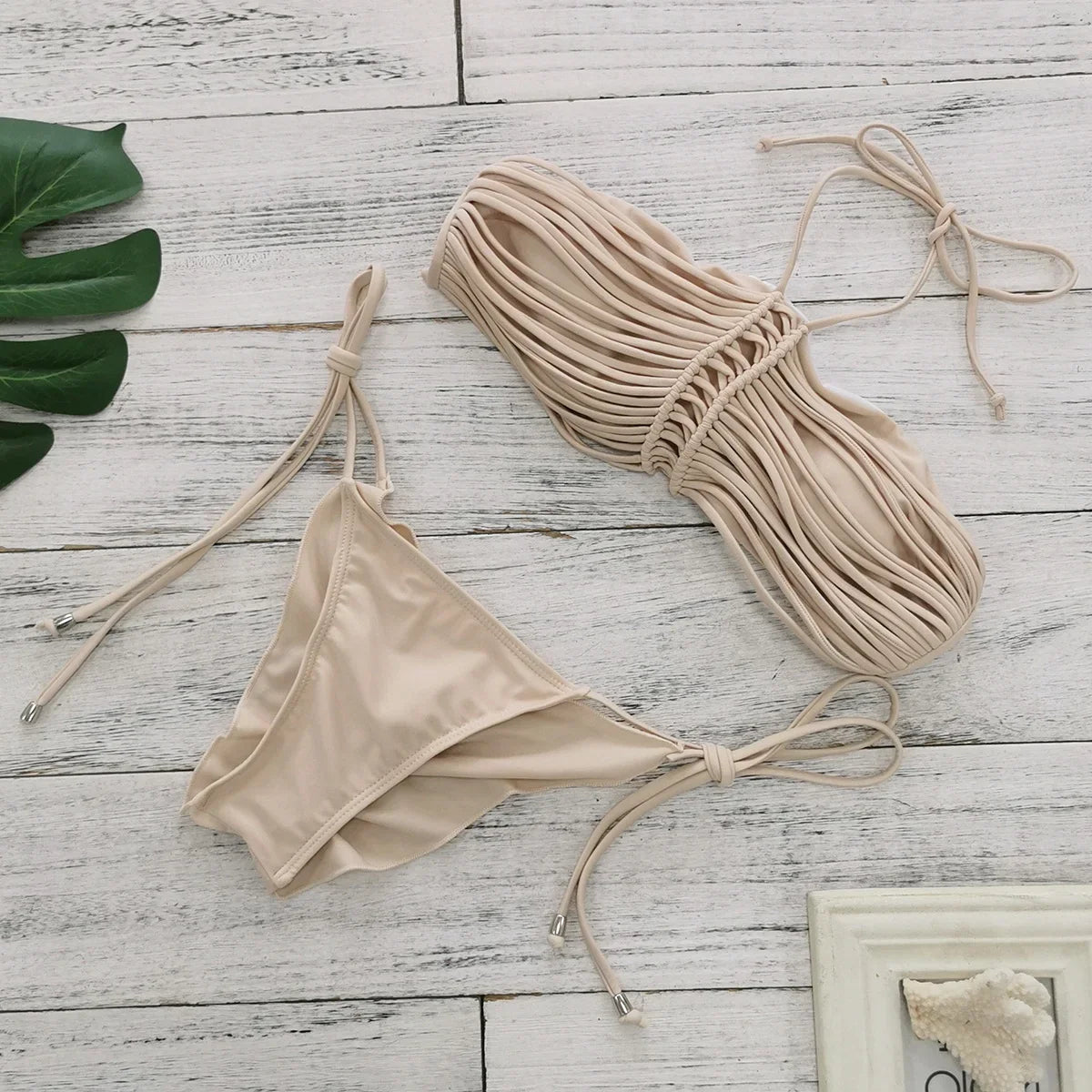 New Bandage Stripes Brazilian Bikini Swimwear Women's Swimsuit Two Piece Set Female Sexy Lace up Mujer Beachwear Summer