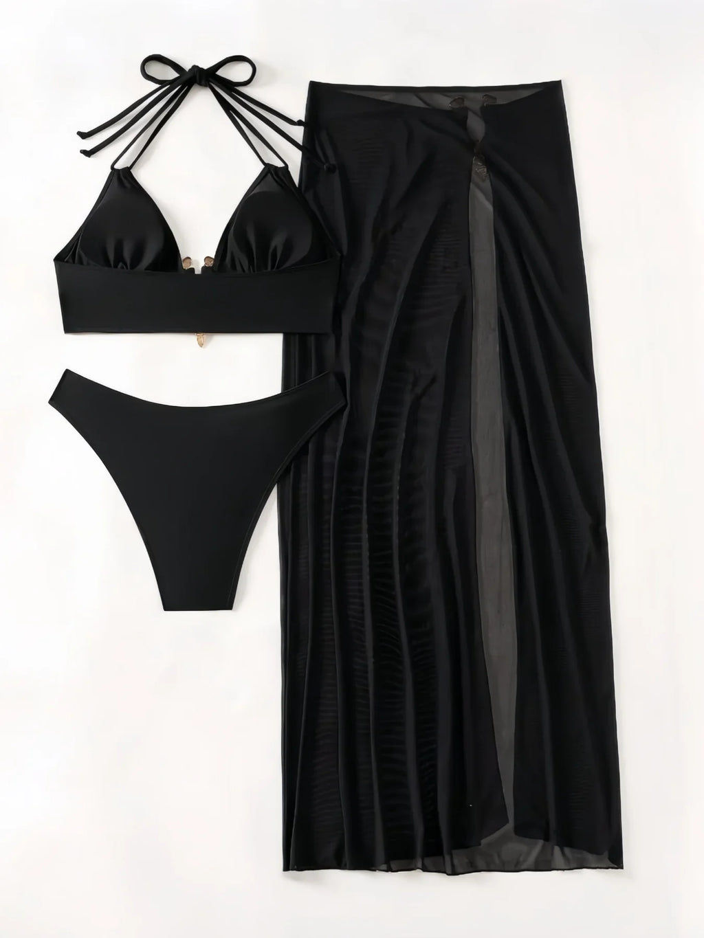 3 Pieces Halter Bikinis 2026 Solid Swimwear Female Sexy Swimsuit Women With Mesh Beach Dress Bathers Bathing Swimming Swim Suit