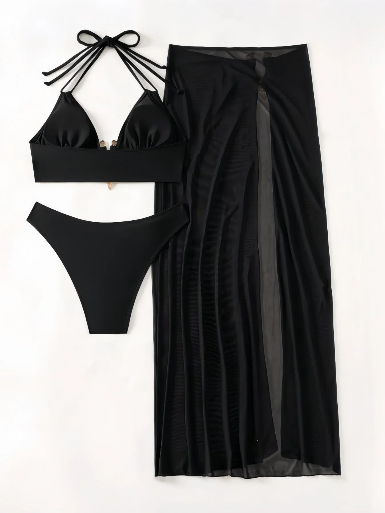3 Pieces Halter Bikinis 2026 Solid Swimwear Female Sexy Swimsuit Women With Mesh Beach Dress Bathers Bathing Swimming Swim Suit