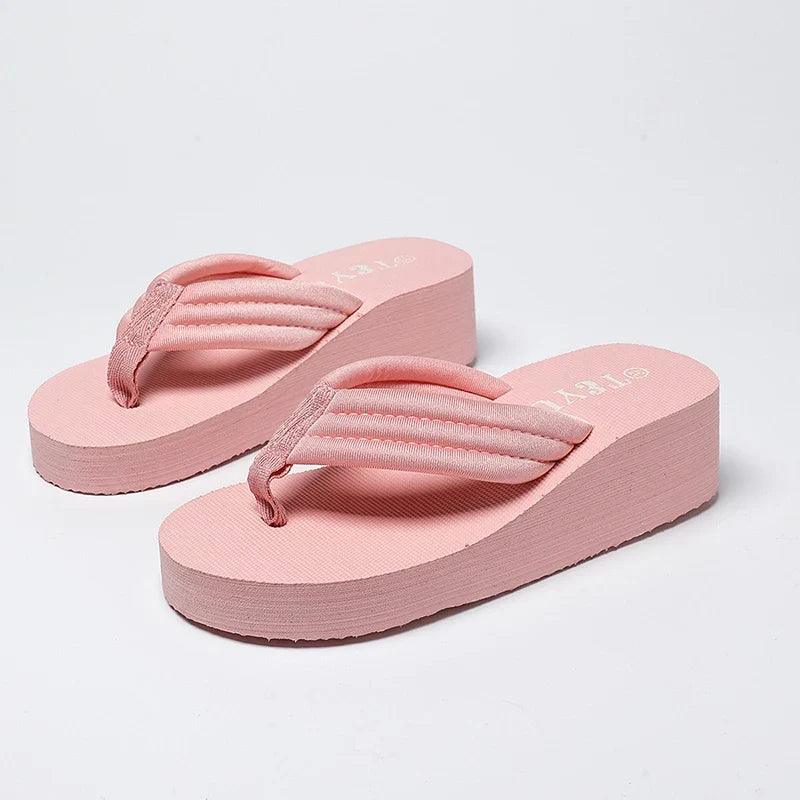 2026 Summer Beach Pink Flip Flops for Women Non Slip Weightlight Wedge Slippers Woman Fashion Thick Bottom Clip Toe Slides Mujer