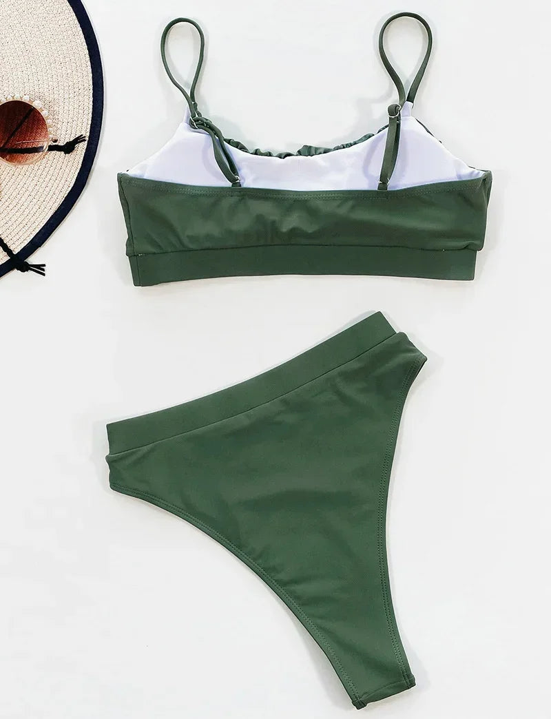 2026 Wrinkled Ruched High Waist Bikini Women Swimsuit Female Swimwear Two Pieces Bikini Set High Cut Bathing Suit Swim Beachwear