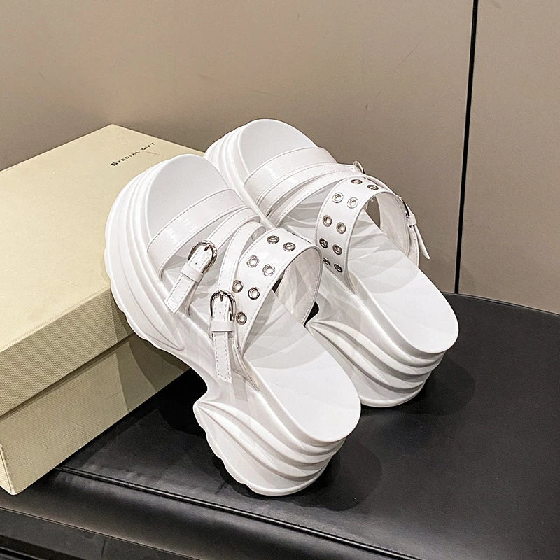 Summer Silver Chunky Platform Sandals Women Fashion Buckle Thick Bottom Slippers Woman Punk Wedges High Heels Sandalias Mujer