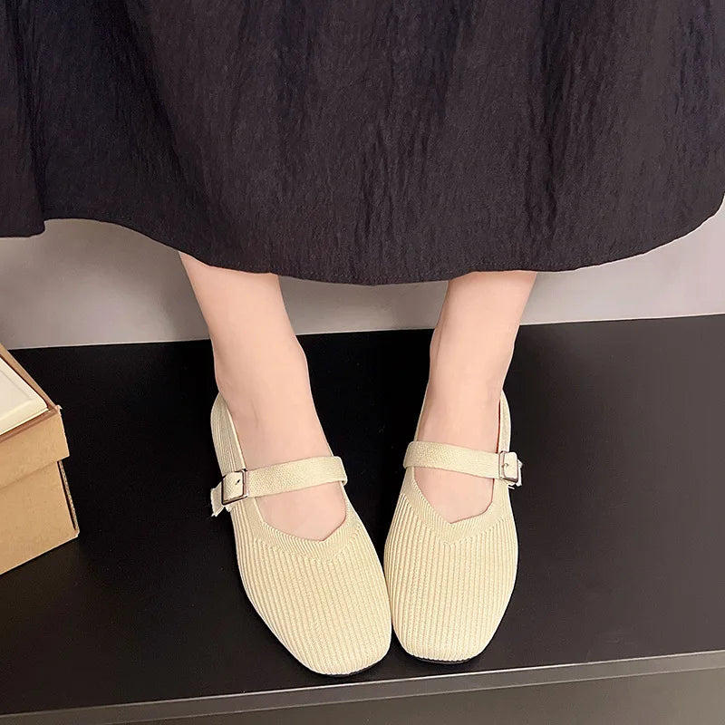 Women Flats Summer Trend Knitted Mary Jane Shoes for Woman Breathable Footwear Lightweight Casual Flat Shoes Zapatos De Mujer