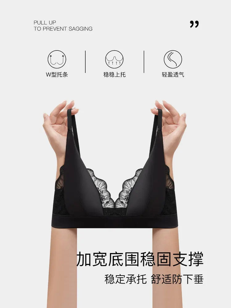 Modest French Lingerie Wirefree, Luxury Satin Bralette for Small Chest Summer Thin Cover Lace Bra Elegant Comfort MOYISU S-XL AB