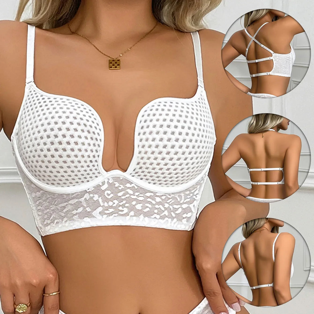 Ultra thin sexy spacer bra hang neck underwear breathable U back backless bralette underwire push up invisible bra