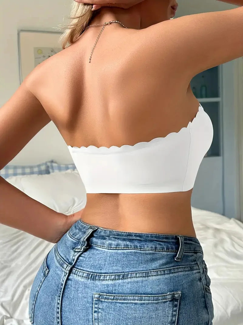 Solid Seamless Strapless Front Closure Wireless Strapless Bra, Sexy Comfy Push Up Bra, Women's Lingerie & Underwear