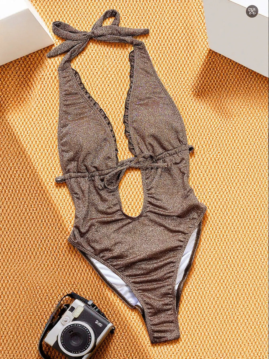 2026 New Women Sexy Deep V Neck One-piece Suit Swimwear Frill Backless Lace-up Swimsuit Hollow Out High Waist Bodysuit Beachwear