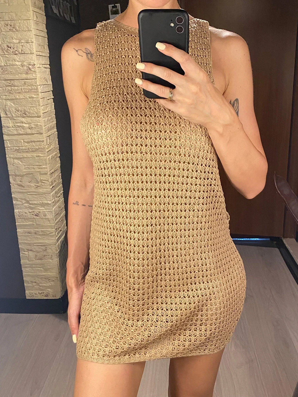 2026 Sexy Backless Cut Out Crochet Knitted Tunic Beach Cover Up Cover-ups Beach Dress Beach Wear Beachwear Female Women V5461