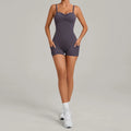 Womens Two Way Wear Bodysuit Sleeveless Yoga Stretch One Piece Romper Sexy Fitness Side Pockets Sportwears Bodysuit