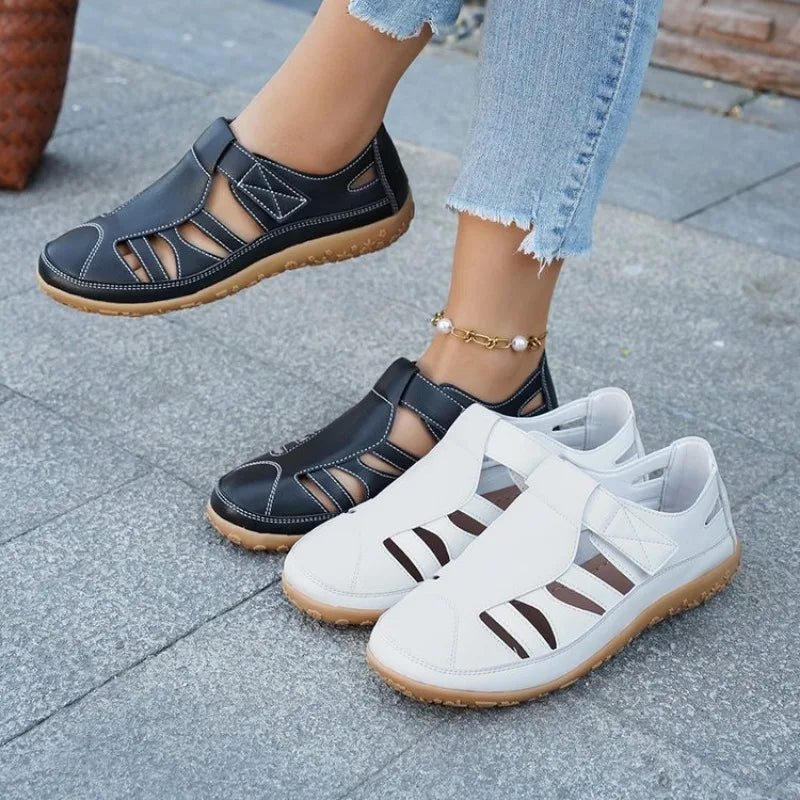 Women Casual Sandals Summer  Hollow Flat Sandals Comfortable Round Head Closed Toe Beach Shoes Sandalias De Mujer