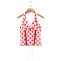 Spring And Summer New Style Sweet Red Plaid Unique Back Drawstring Top Halter Neck V-neck Sexy Slim-fit Tank Top Casual UH75
