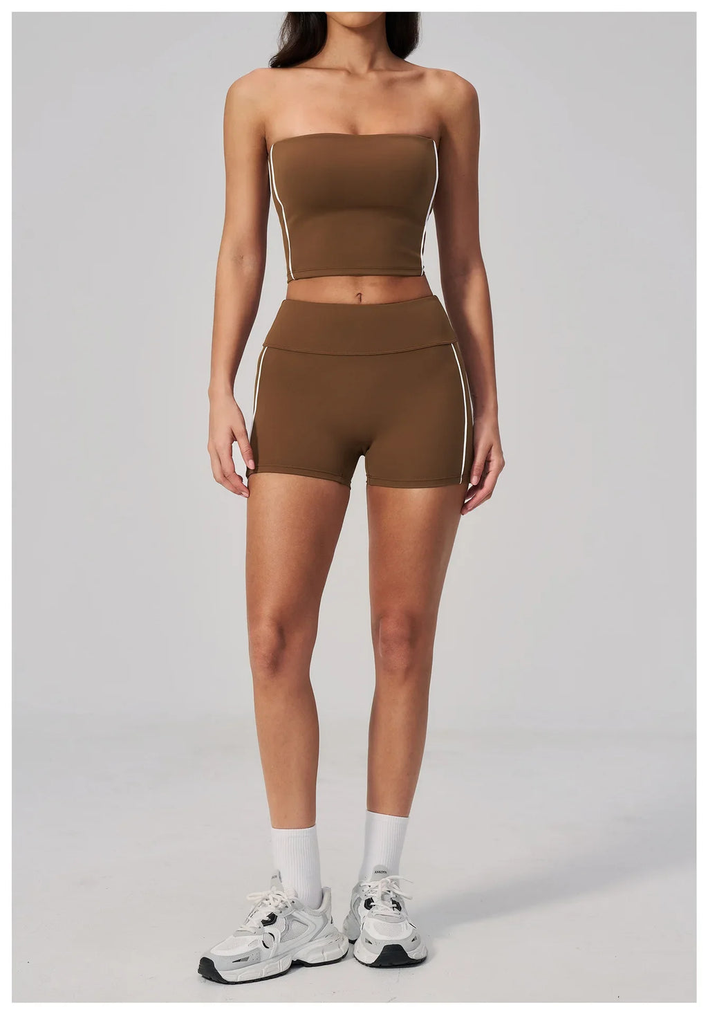 Summer Tight Yoga Suit Women Color Contrast Strapless Slim Sports Tank Top Shorts Fitness Suit Gym Running Workout Tracksuit