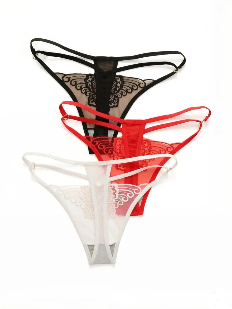 3 pieces of lace transparent multi-color combination high-quality butterfly embroidery thong sexy low waisted thong C304