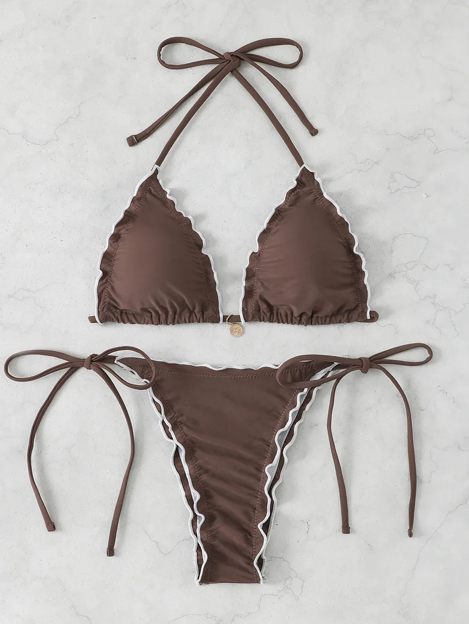 Sexy Triangle Micro Bikini 2026 Women Swimsuit Two-pieces Swimwear for Female Beach Wear Lace Up Bikinis Sets Thong Bathing Suit