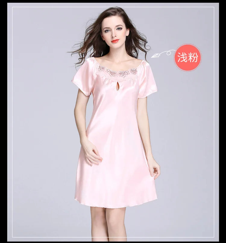 Women's Sleepwear Ice Silk Casual Silk Pajamas Women's Summer Sexy Short Sleeve Lace Pajamas Loungewear