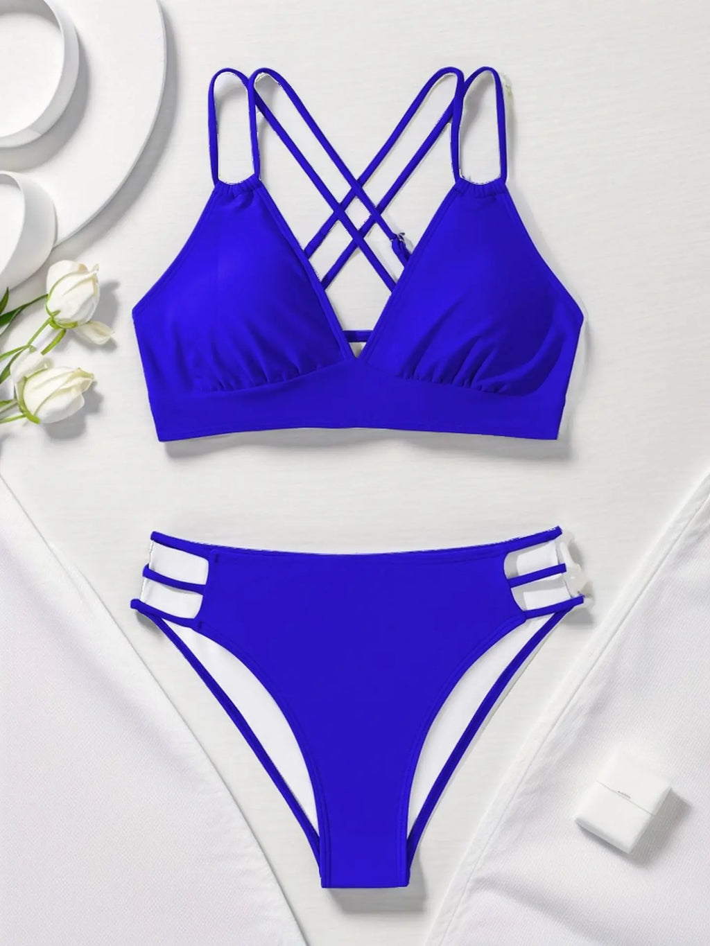 Sexy Solid Black Two Piece Swimsuit for Women Summer New High Waist Bikini Set Beach Vacation V-neck Backless Swimwear 2026