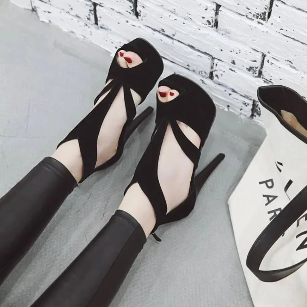 Summer New Pattern Europe and America Fashion Black Sexy Fine Heel Waterproof Fish Mouth High-heeled Women Sandals Size 34-43