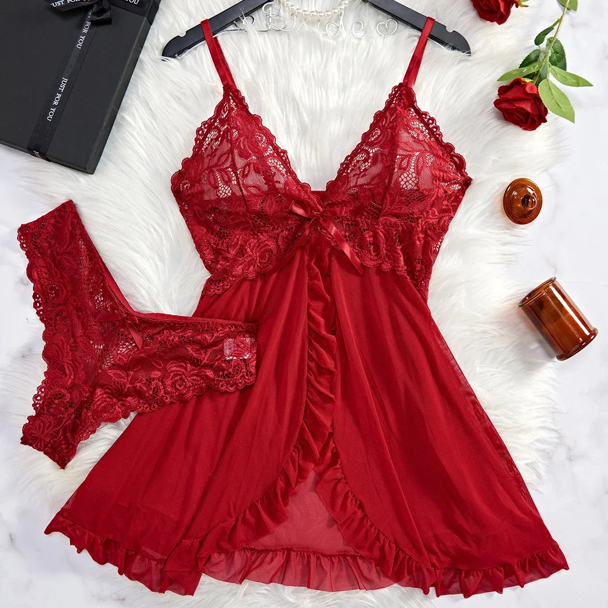 Tulle Suspenders Lace V-Neck Sleepwear Underwear Semi-transparent Night Dress Women's Lingerie Nightgowns