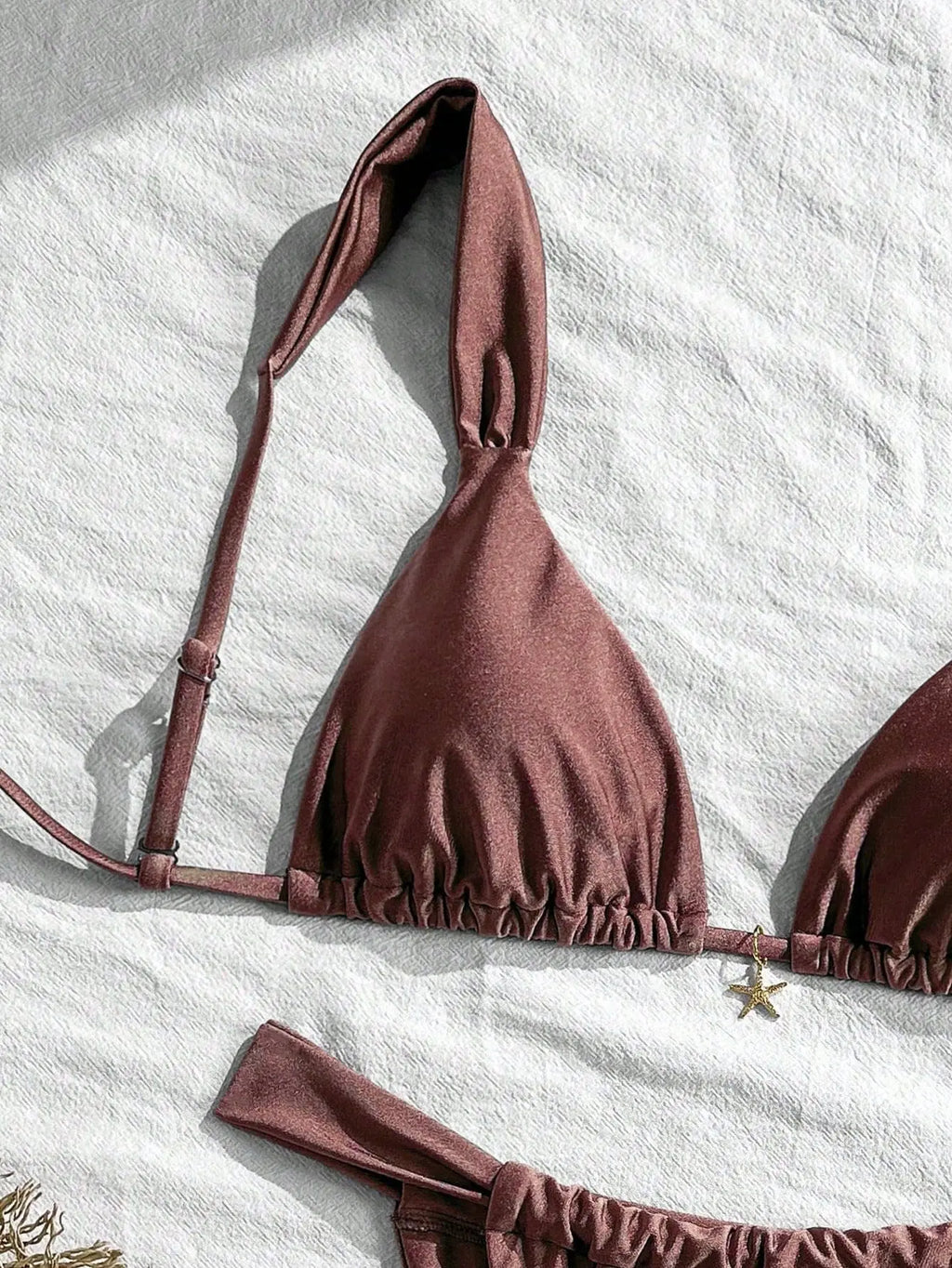 Sexy Starfish Ornament Bikini Set 2026 Women Sky Blue Pleate Push Up Bra Pleate Thong Swimwear Beach Bathing Suit Micro Swimsuit