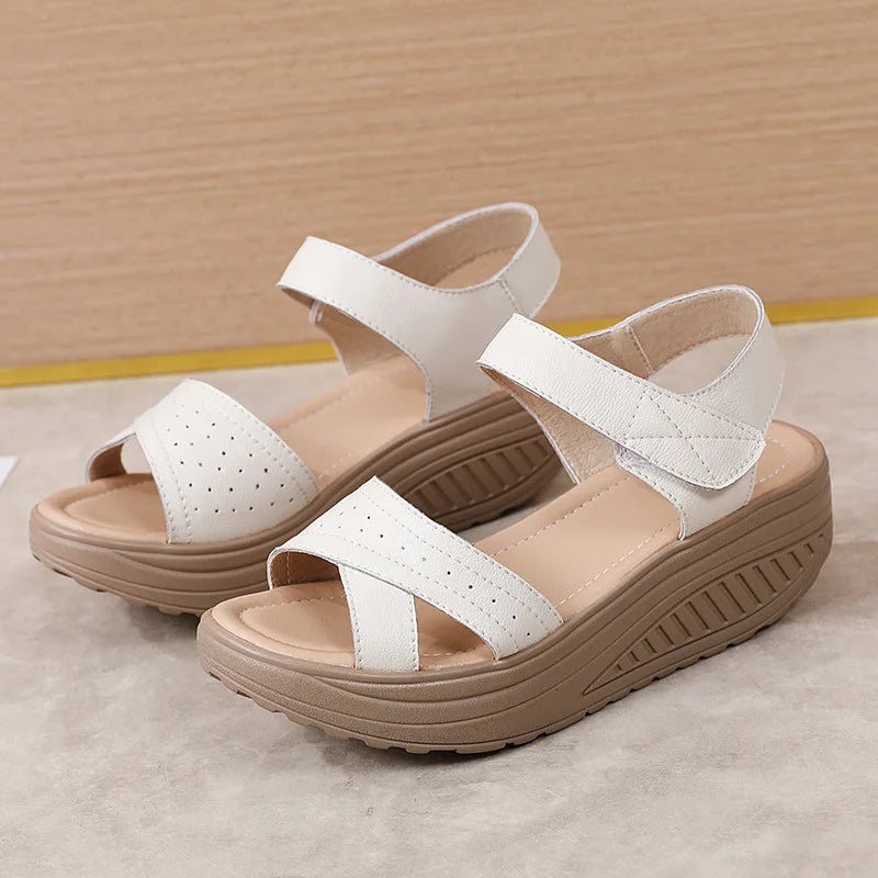 Women Comfortable Sandals Wedges Platform Ankle Strap Casual Orthotic Walking Sandals Orthopedic Arch Support 5cm heel
