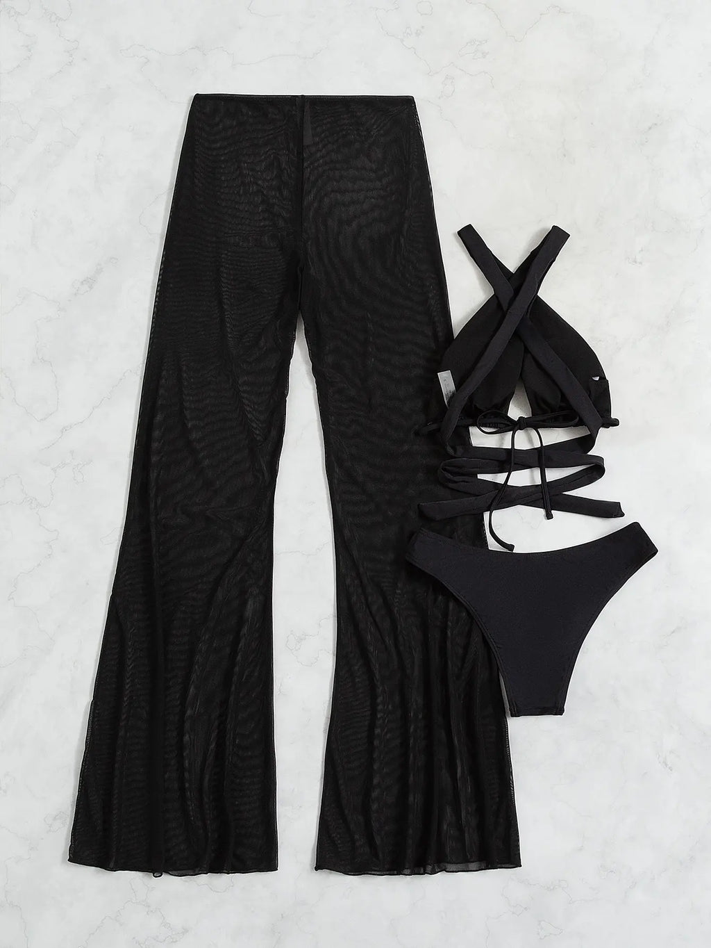 3 Pieces Plain Criss Cross Bikinis Swimsuit & Pants Swimwear Women 2026 Bathers Bathing Swimming Suit Female Summer Beachwear