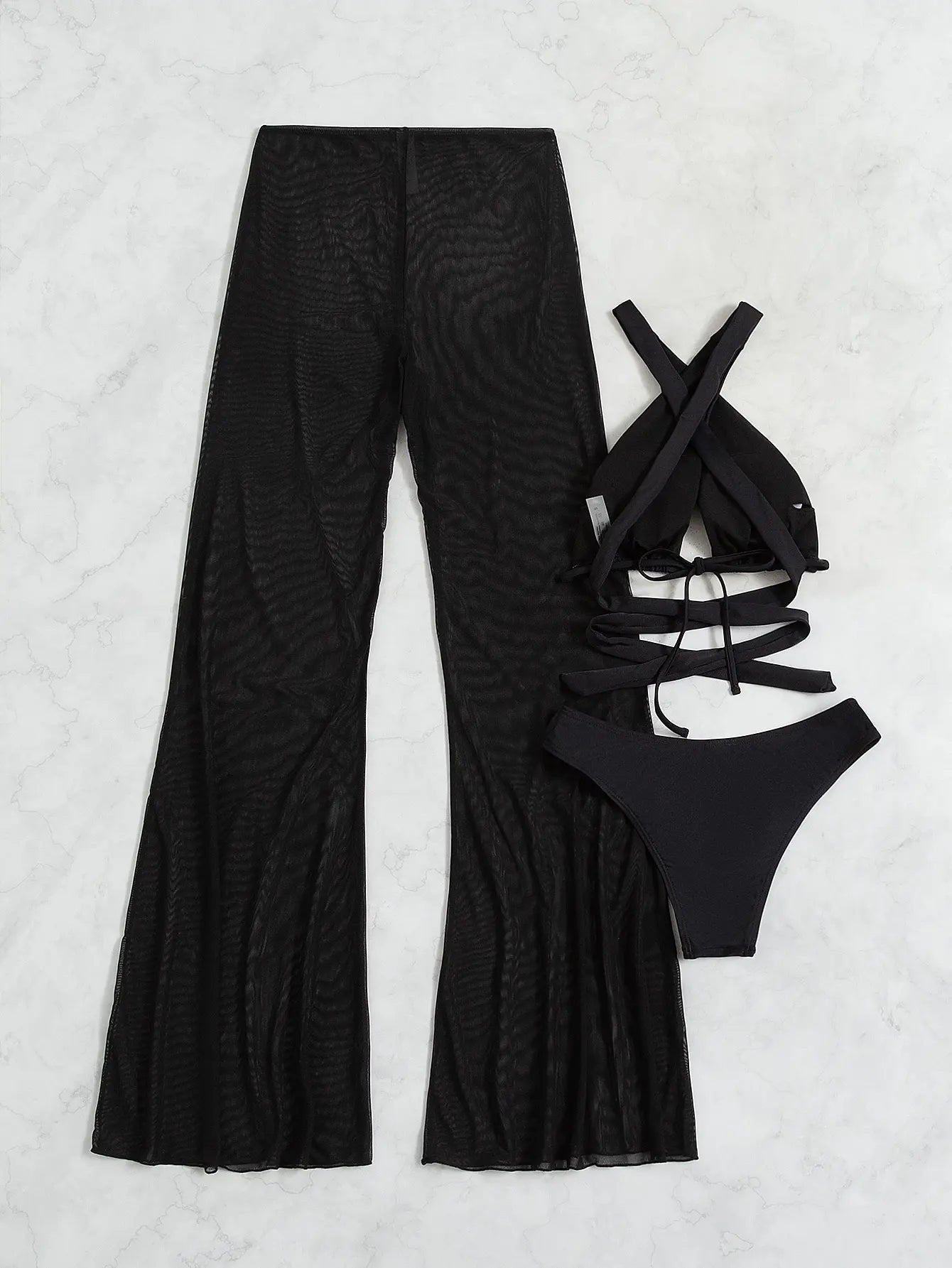 3 Pieces Plain Criss Cross Bikinis Swimsuit & Pants Swimwear Women 2026 Bathers Bathing Swimming Suit Female Summer Beachwear