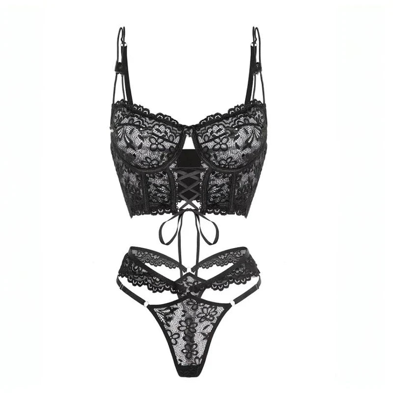 Luxury Lace Up Underwear Porn Exotic Sets Sexy Outfits Intimate Sensual Lingerie Delicate Bilizna Sets Hot Sex Clothes