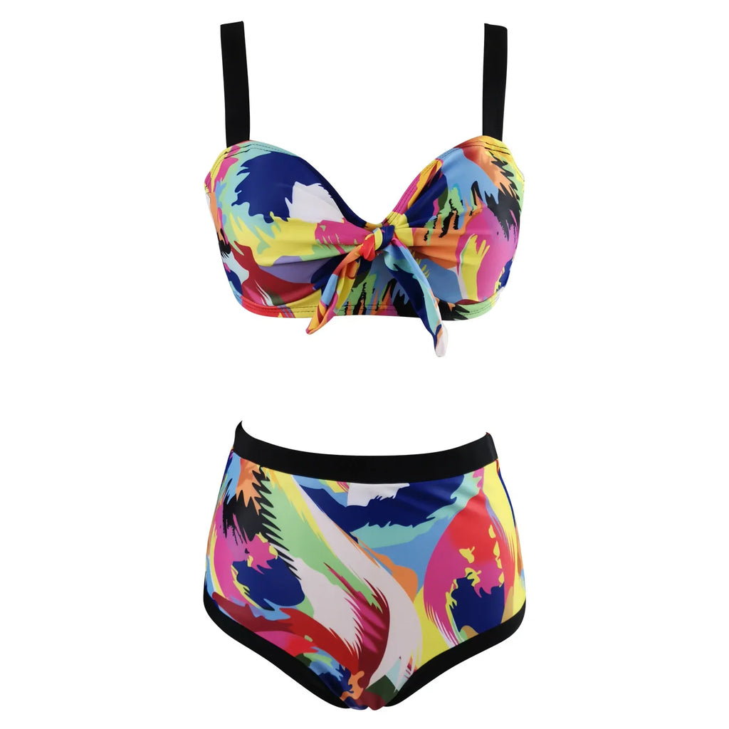 DEKA Women Two Piece High Waist Large Bikini Set New Plus Size Bandage Push Up Swimwear Retro Printed Swimsuit Bathing Suits