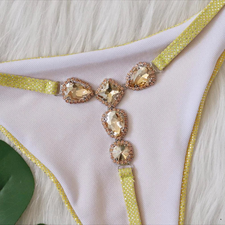 2 Colors Sexy Bikini Women Shiny Fabric Crystal Diamond G-string Swimwear Swimsuit Bikinis Set Bathing Suit Bikini Luxe Female