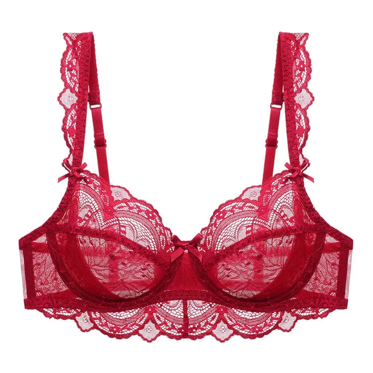 Logirlve Ultrathin Bra Transparent Brassiere Sexy Underwear Plus Size Cup Embroidery Women Lingerie Lace Bras Hollow out
