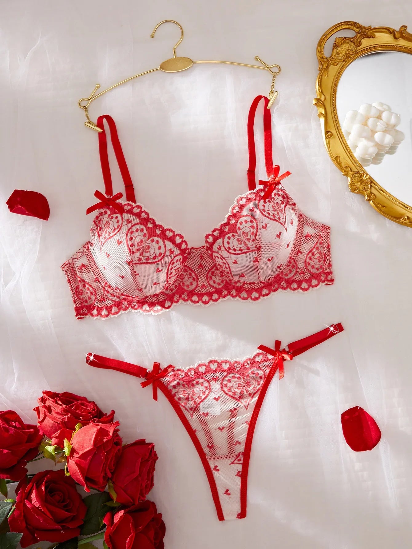 European and American erotic lingerie love lace print Valentine's Day pure desire push-up bra set