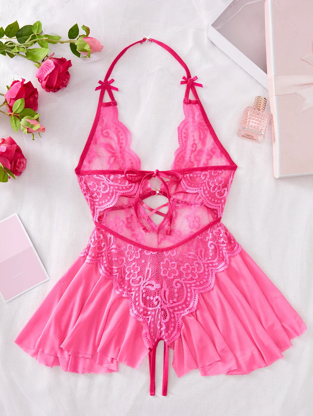 Womens Lace Bodysuit Halter Soft Comfortable Underwear