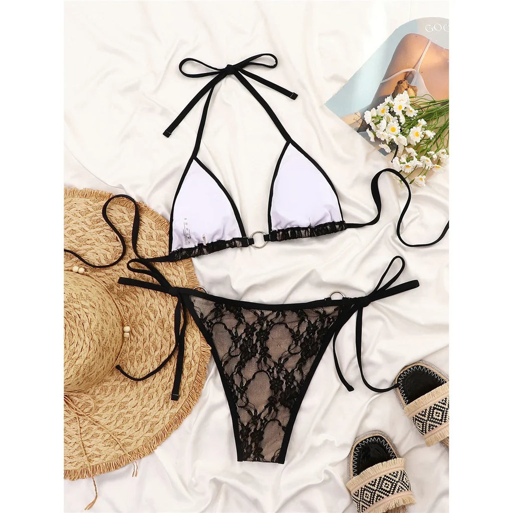 Printed Halter Bikini Women Swimwear Female Swimsuit Strappy High Cut Leg Bather Bathing Suit Swim Two-pieces Bikini set K8133