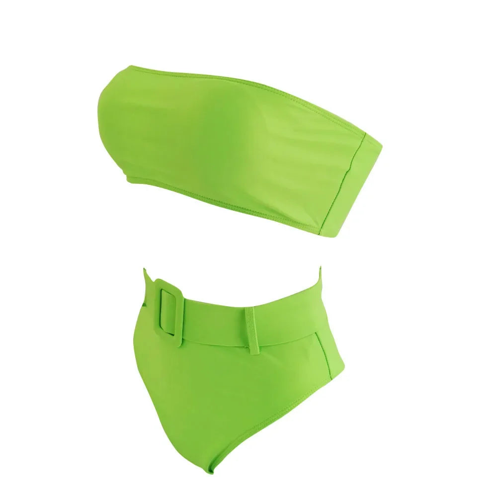 2026 Sexy Bikini Bandeau Women Swimwear Swimsuit Push Up Solid High Waist Bikinis Set Bathing Suit Bikini Female Waistband Decor