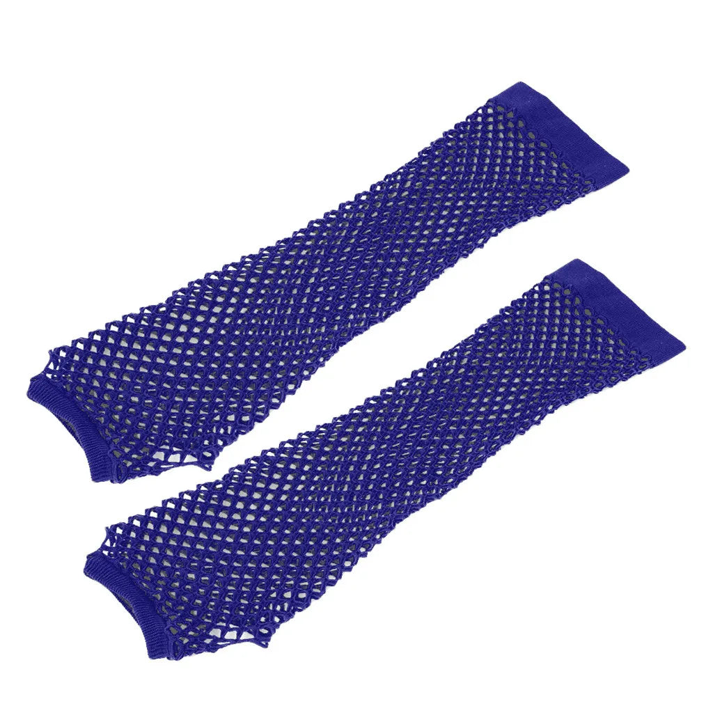 Blue Neon Fishnet Fingerless Long Gloves Arm Cuff Party Wear Fancy Dress For Women Sexy Girls Punk Gothic Dance Party Mesh Glove