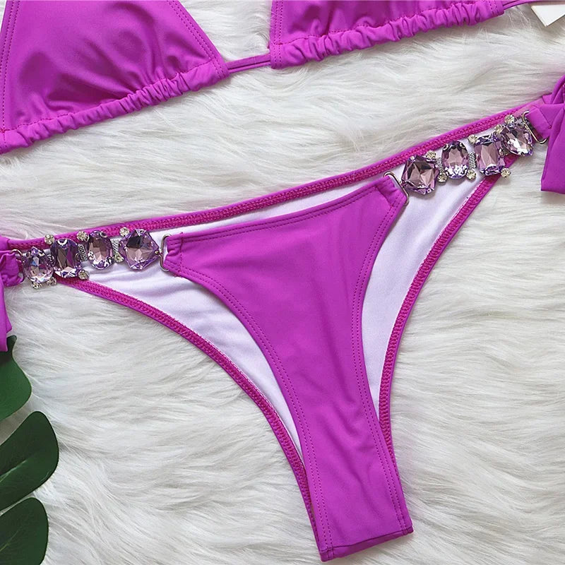 Jewelled Rhinestones Diamond Bikini Female Swimsuit Women Swimwear Two-piece Bikini Set Brazilian Bather Bathing Suit Swim Lady