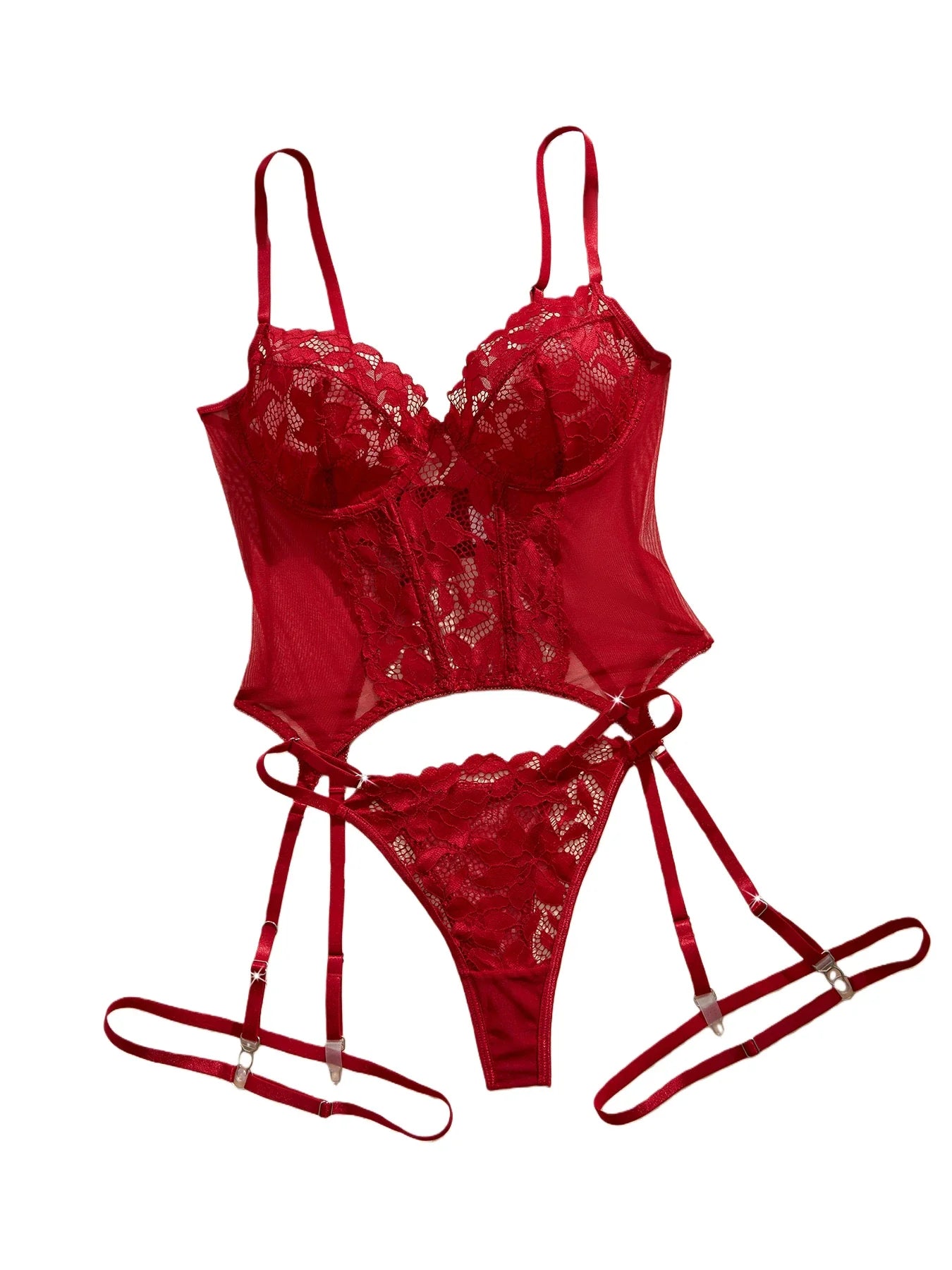 3PC Set Women's Lingerie with Garter Belt Floral Lace Sexy Bra And Panties Push up Triangle Pants Sleepwear Fun Intimate Wear