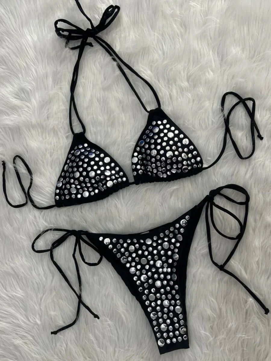 2026 Halter Metallic Sequins Bikini Women Swimsuit Female Swimwear Two Pieces Bikini Set Bather Bathing Suit Swim Lady Beachwear