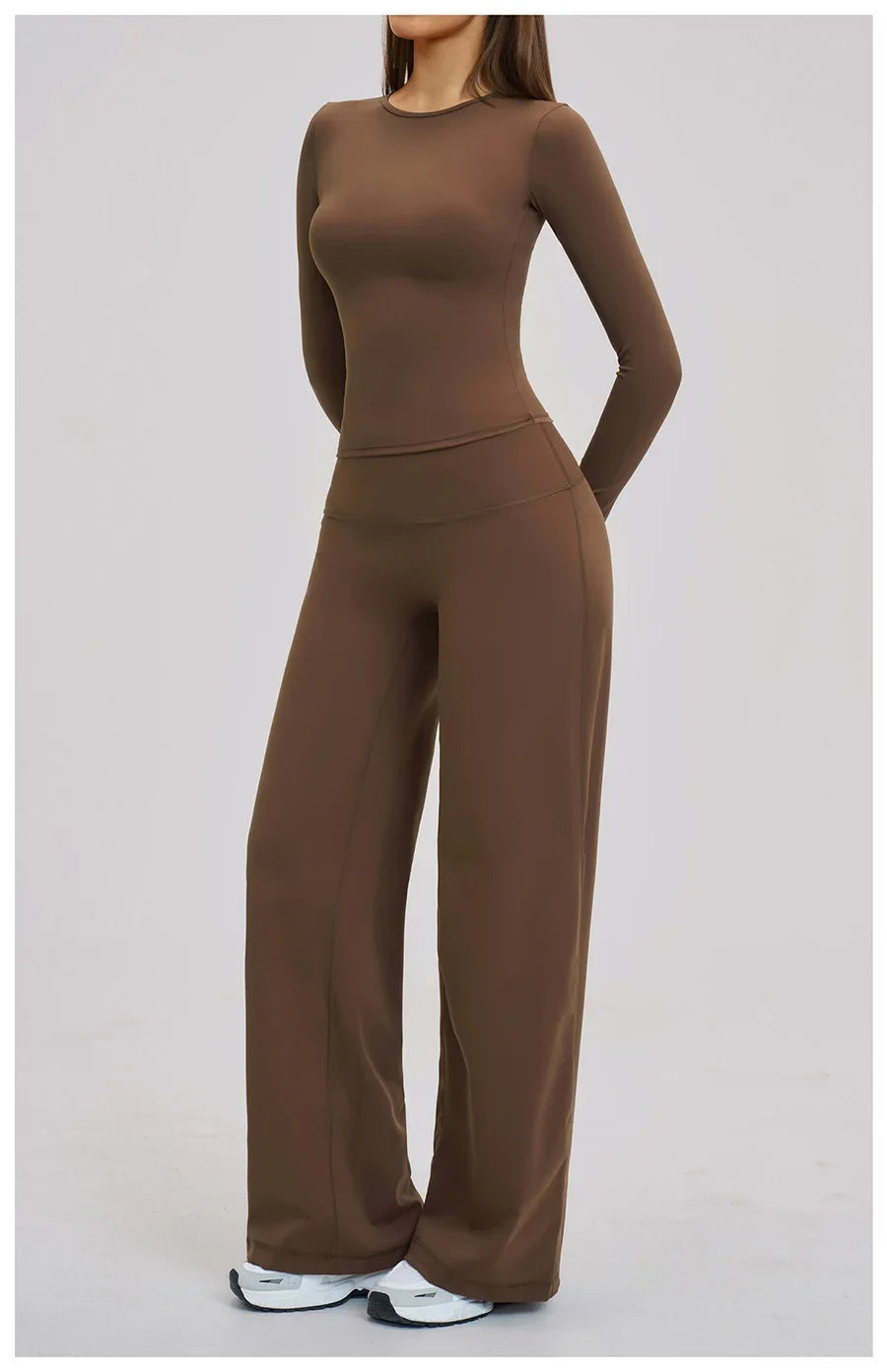 Yoga Set 2 Pieces Women Fitness Sportswear Gym Loose wide-leg pants Long-sleeved T-shirt Sports Crop Tops Tracksuit Workout Wear